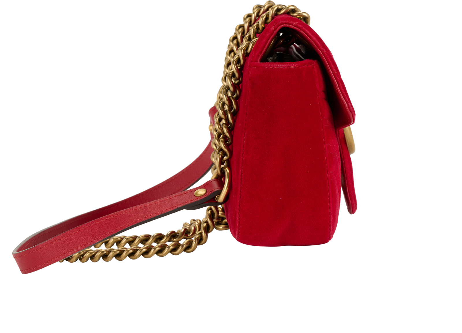 Mini GG Marmont, &pound;650, Handbags, Red, Velvet, Side view